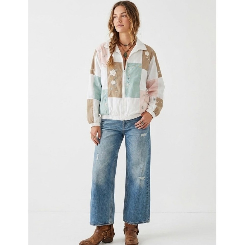 Vintage Koret Francisca Embroidered Patchwork Boho Zip Up Jacket Small Cottage